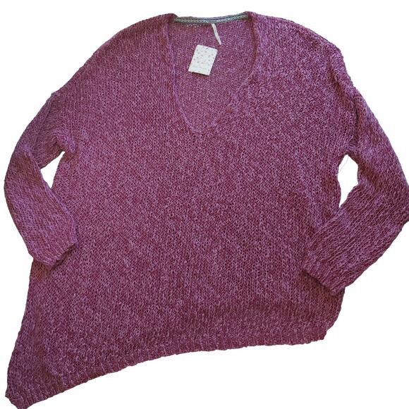FREE PEOPLE Vertigo knit asymmetrical pullover oversized sweater purple Sz M NEW - Picture 1 of 7